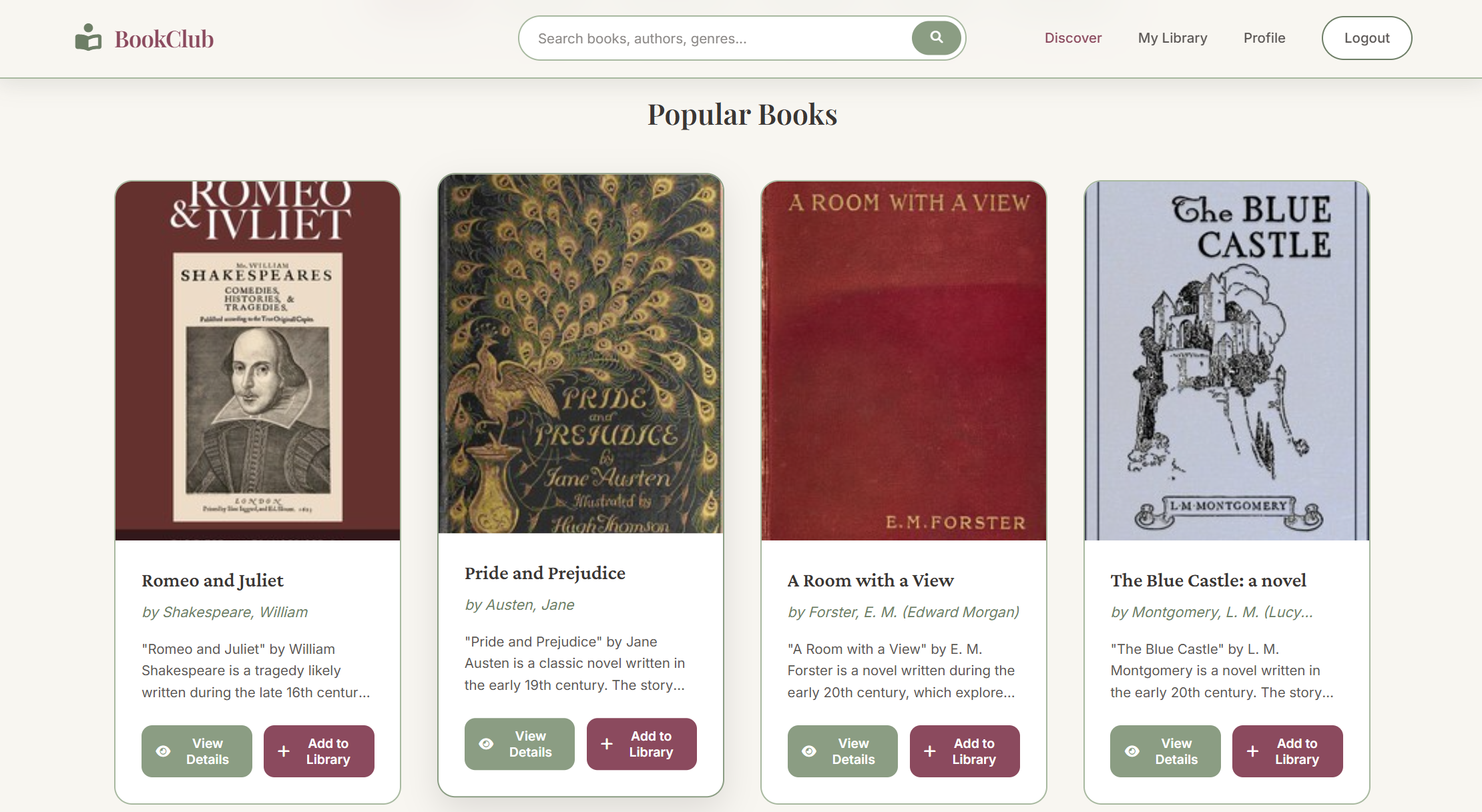 BookClub web app preview